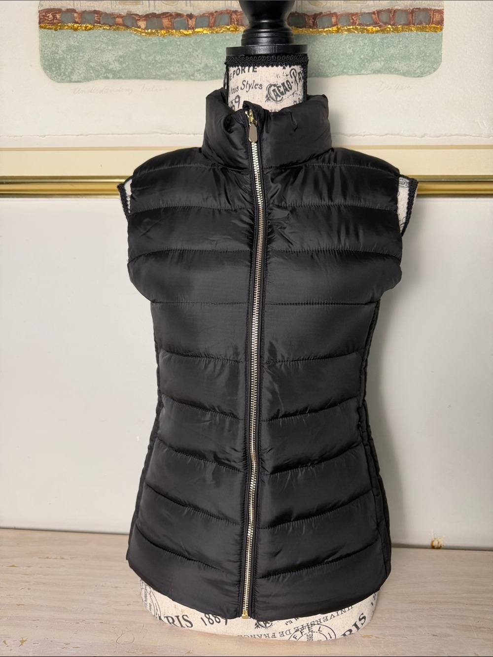 Zara Black Quilted Puffer Vest with Zip Front
